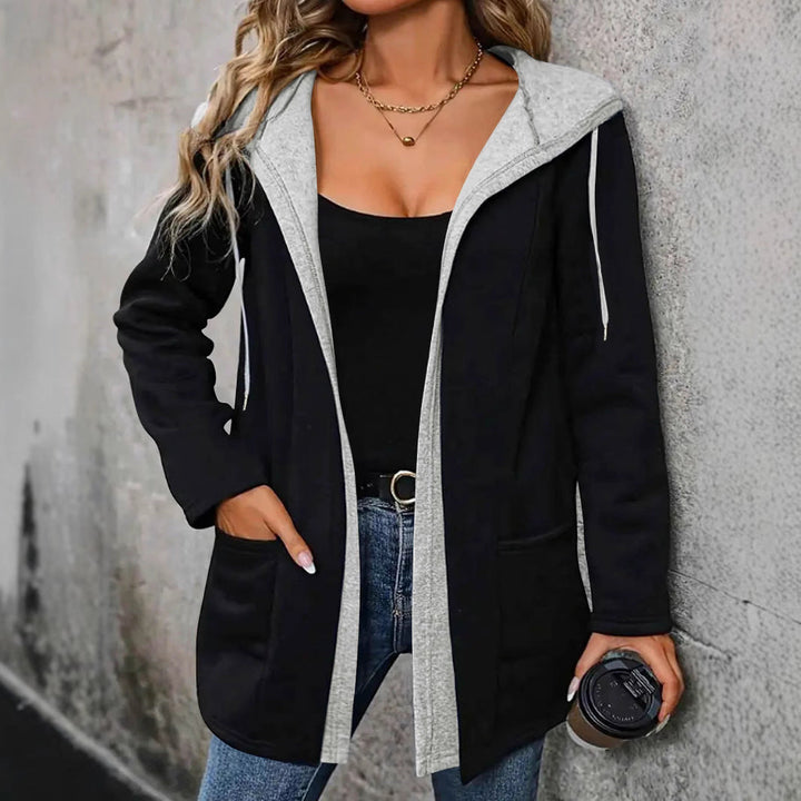 Damen lässige Langarmjacke mit Kapuze und praktischen Taschen W&W Mode