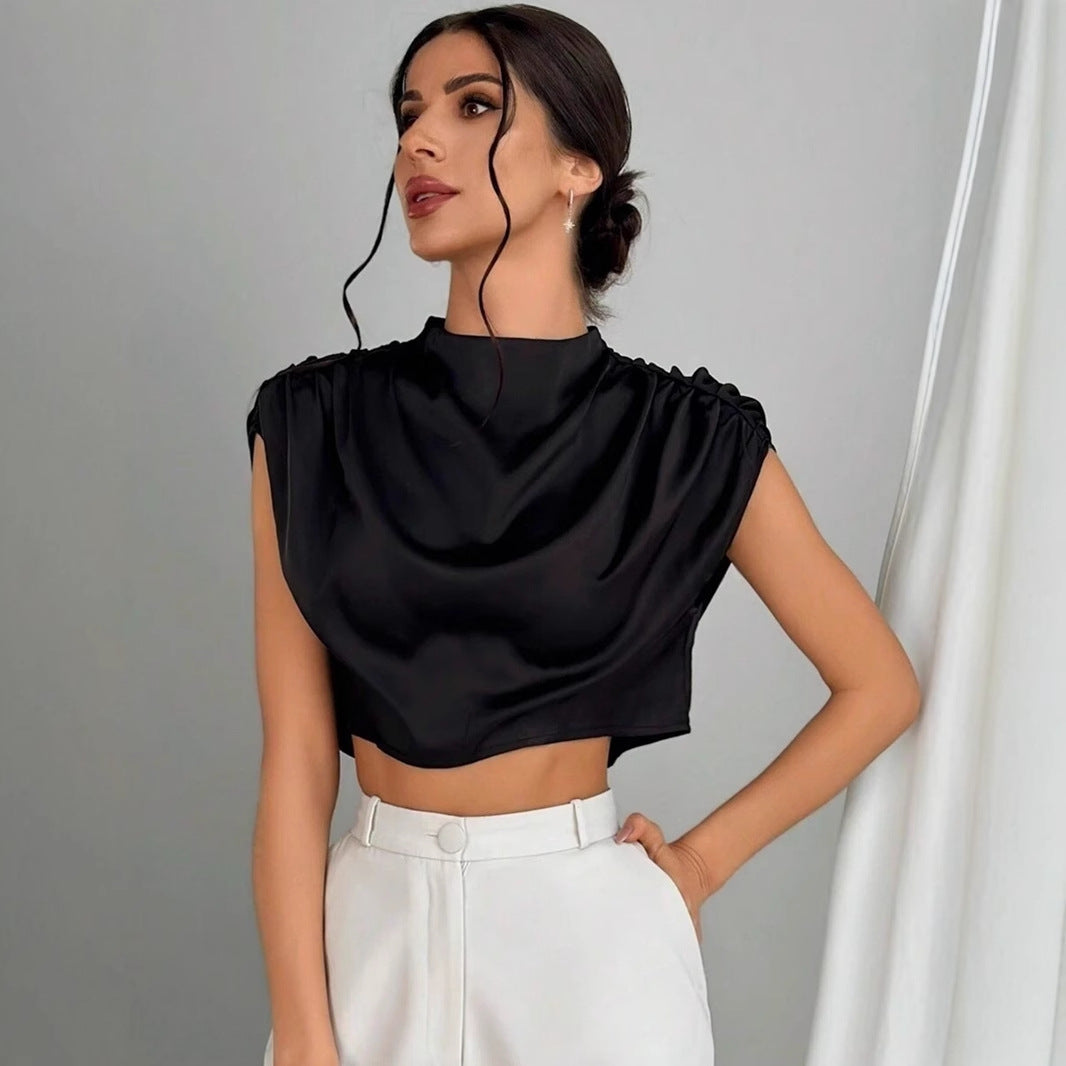 W&W Mode | Satin Faux Seide Kurzhemd Top