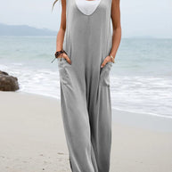 Damen lässiger Jumpsuit mit weit geschnittenem Bein und komfortablen Taschen WW
