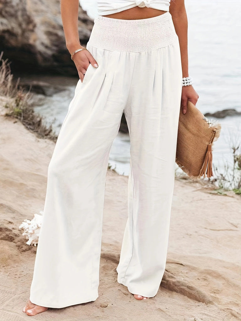 Damen weite Leinenhose mit elastischem Bund WW
