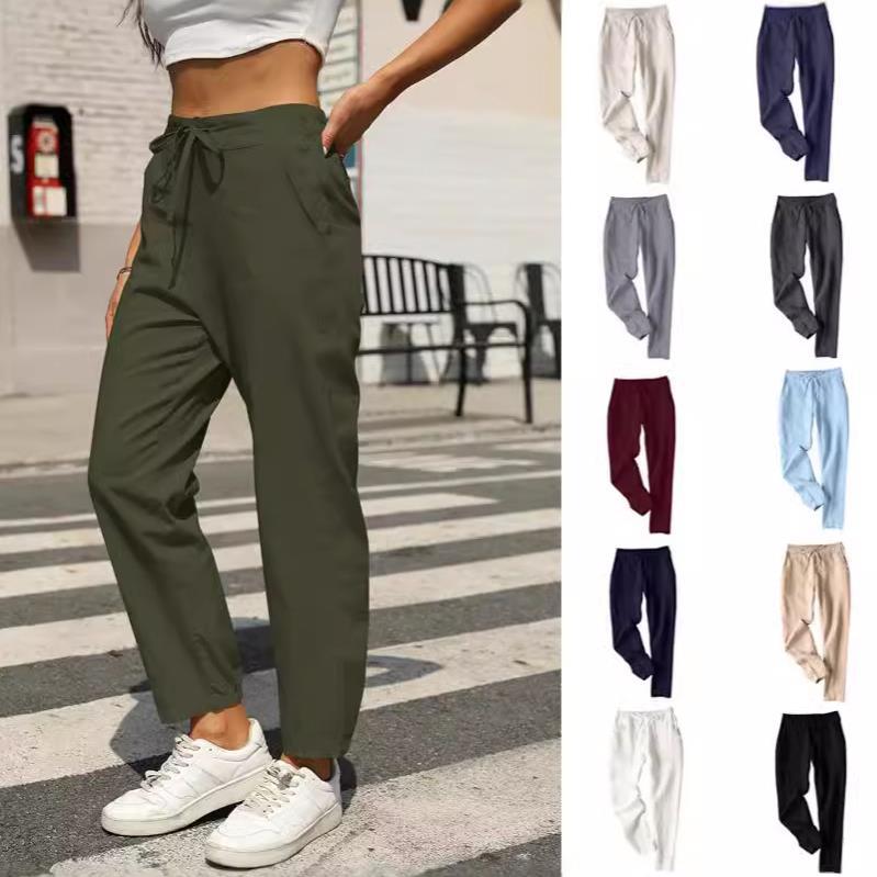 Damen Bequeme Relaxed-Fit Hose mit verstellbarem Bund und seitlichen Taschen WW