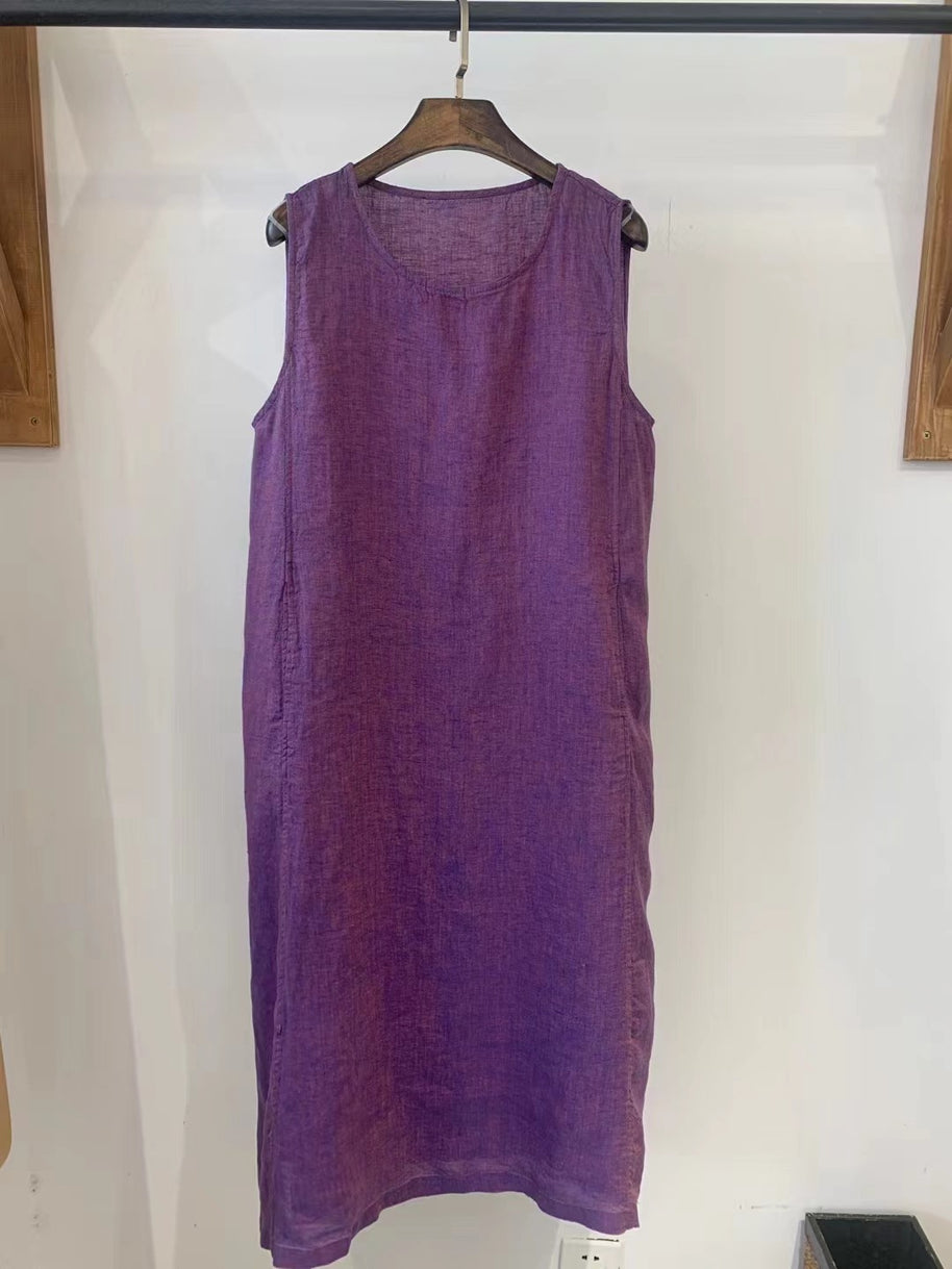 Damen Ärmelloses Leinen Shift Kleid WW