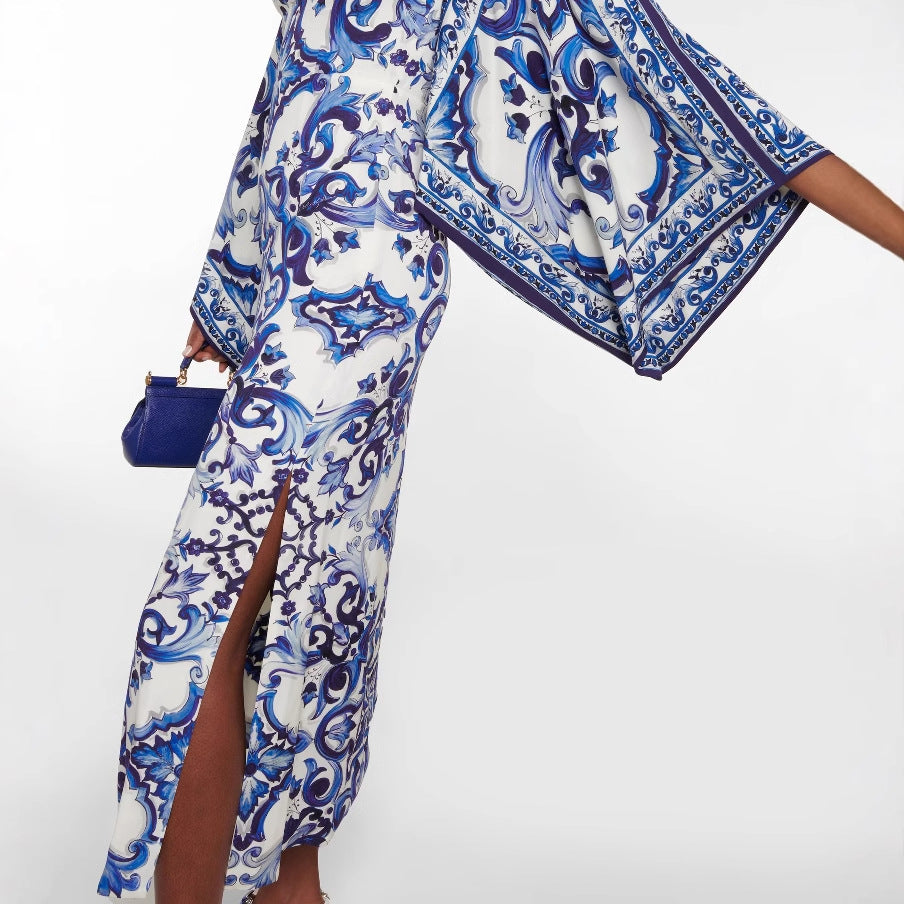 Damen Eleganter Kaftan mit kunstvollem Muster und seitlichen Schlitzen WW