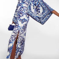 Damen Eleganter Kaftan mit kunstvollem Muster und seitlichen Schlitzen WW