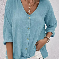 Damen lässige Bluse mit Knopfleiste und V-Ausschnitt WW