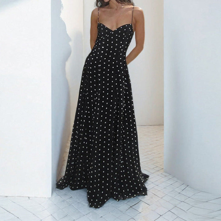 Damen Maxikleid mit zartem Herz-Ausschnitt und verspieltem Punktemuster W&W Mode