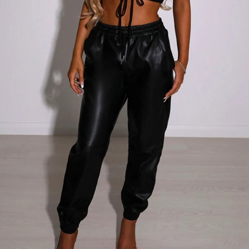 Damen Sportliche Lederhose im modernen Schnitt mit elastischem Bund WW