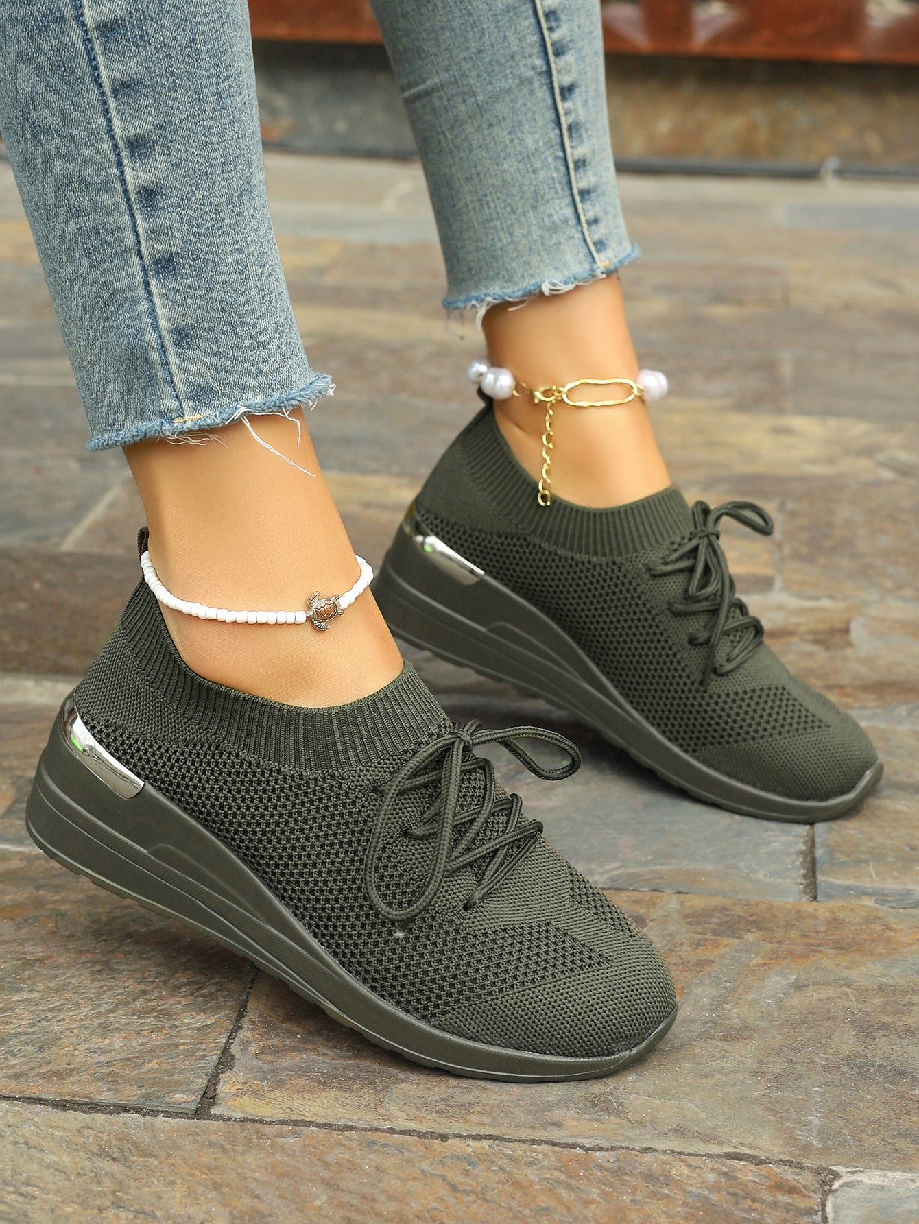 Damen bequeme Sport-Sneaker mit atmungsaktivem Obermaterial und eleganter Plateausohle WW