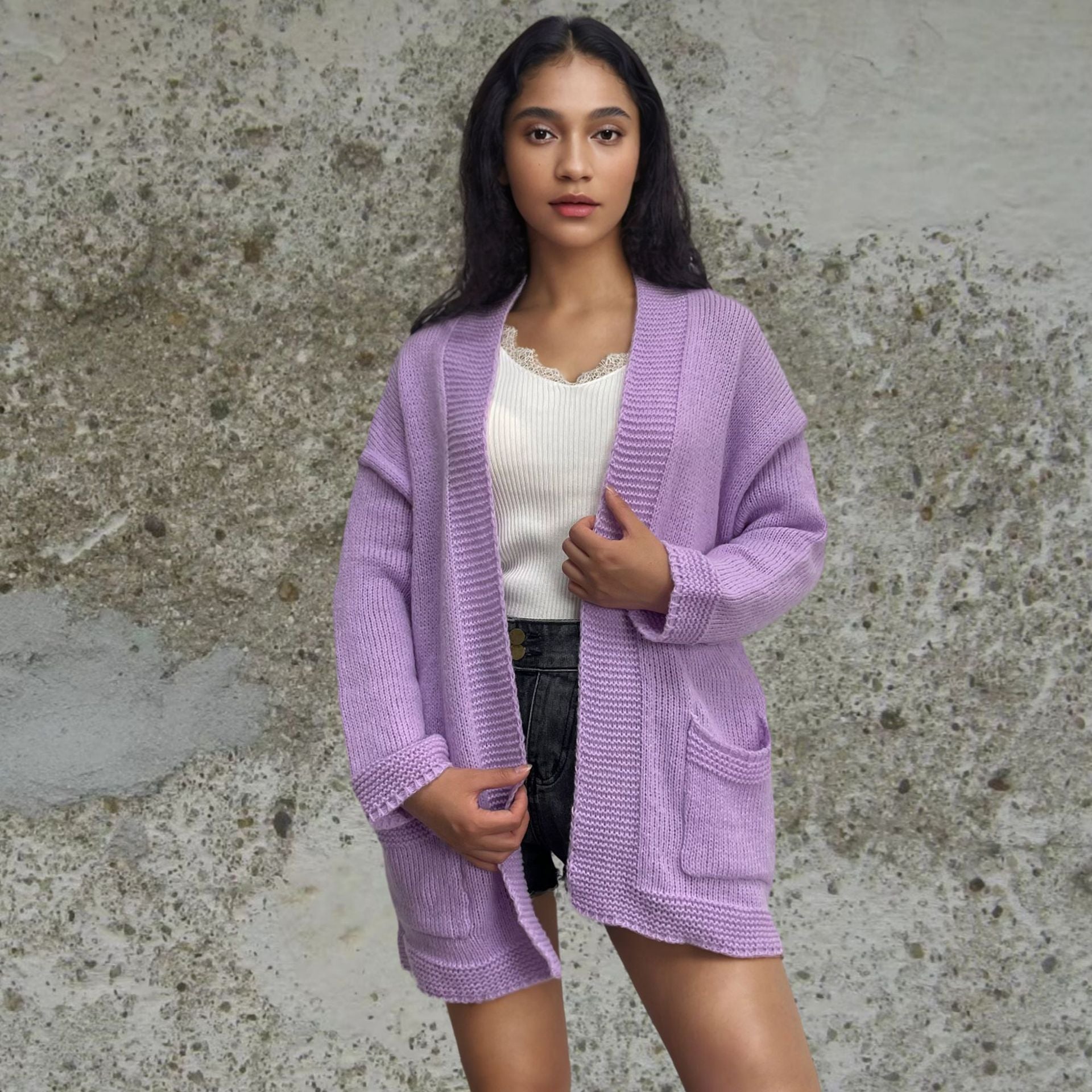 Damen Strickjacke mit großen Taschen und lässigem Schnitt WW