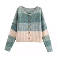 Damen Strickjacke mit elastischem Rippdesign und Holzknöpfen WW