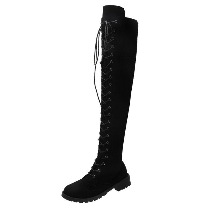 Damen Overknee-Stiefel mit raffinierter Schnürung und robustem Profil W&W Mode