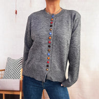 Damen stilvolle Strickjacke mit bunten Knöpfen WW