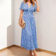Damen Maxikleid mit floralem Design und luftigen Puffärmeln WW