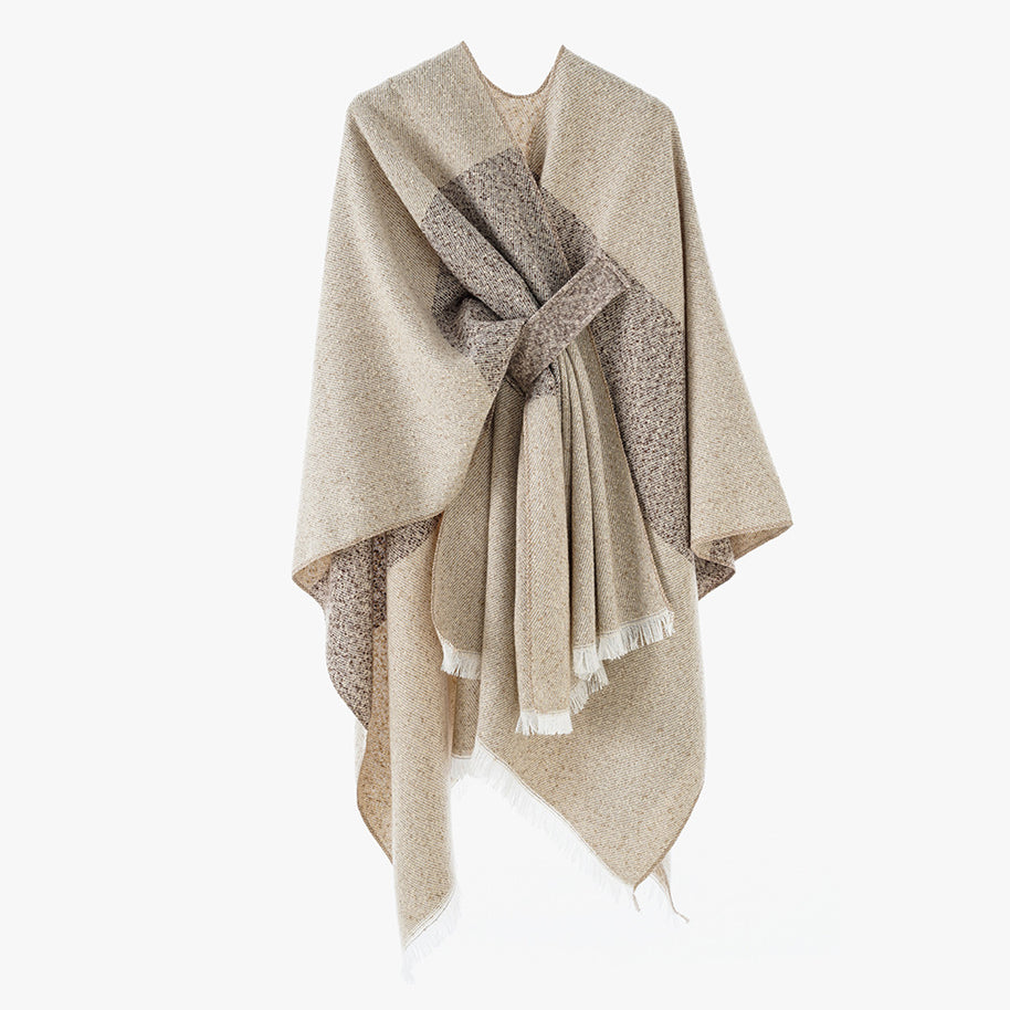 Damen Luxuriöser Oversize Poncho aus hochwertigem Mischgewebe WW
