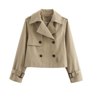 Damen Kurz Cropped Doppelreihige Trenchcoat WW