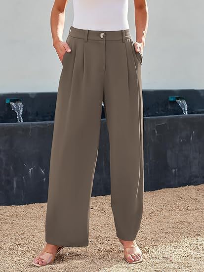 Damen weite High-Waist Stoffhose mit seitlichen Eingrifftaschen WW