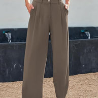Damen weite High-Waist Stoffhose mit seitlichen Eingrifftaschen WW
