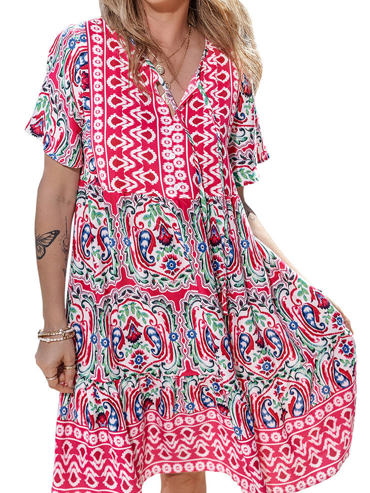 Damen Baumwollkleid mit boho-inspiriertem Muster WW