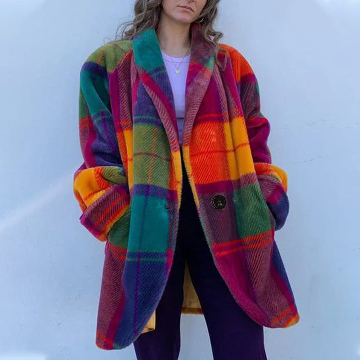 Damen Gemusterter Oversized Mantel mit Karodesign und weichem Material W&W Mode