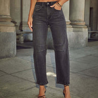 Damen weite High-Waist Jeans mit strukturiertem Design WW