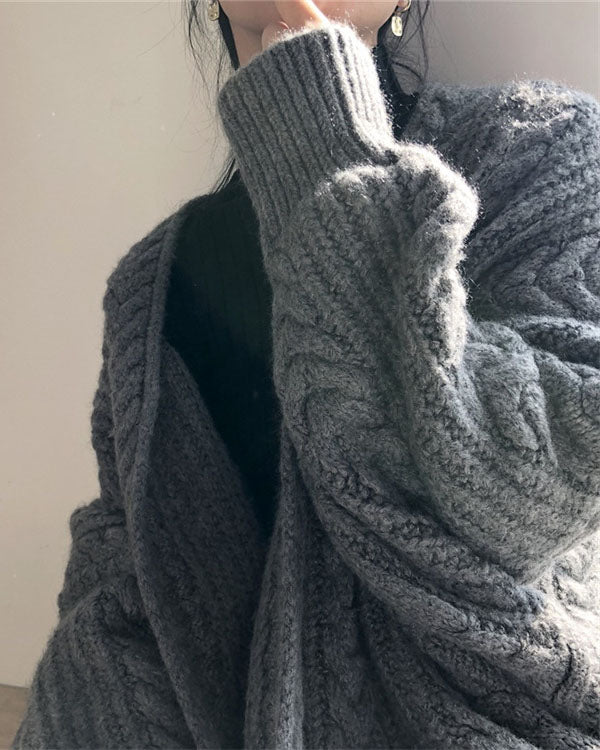 WW Retro einfach verdickt lose verdrehte lange Strickjacke