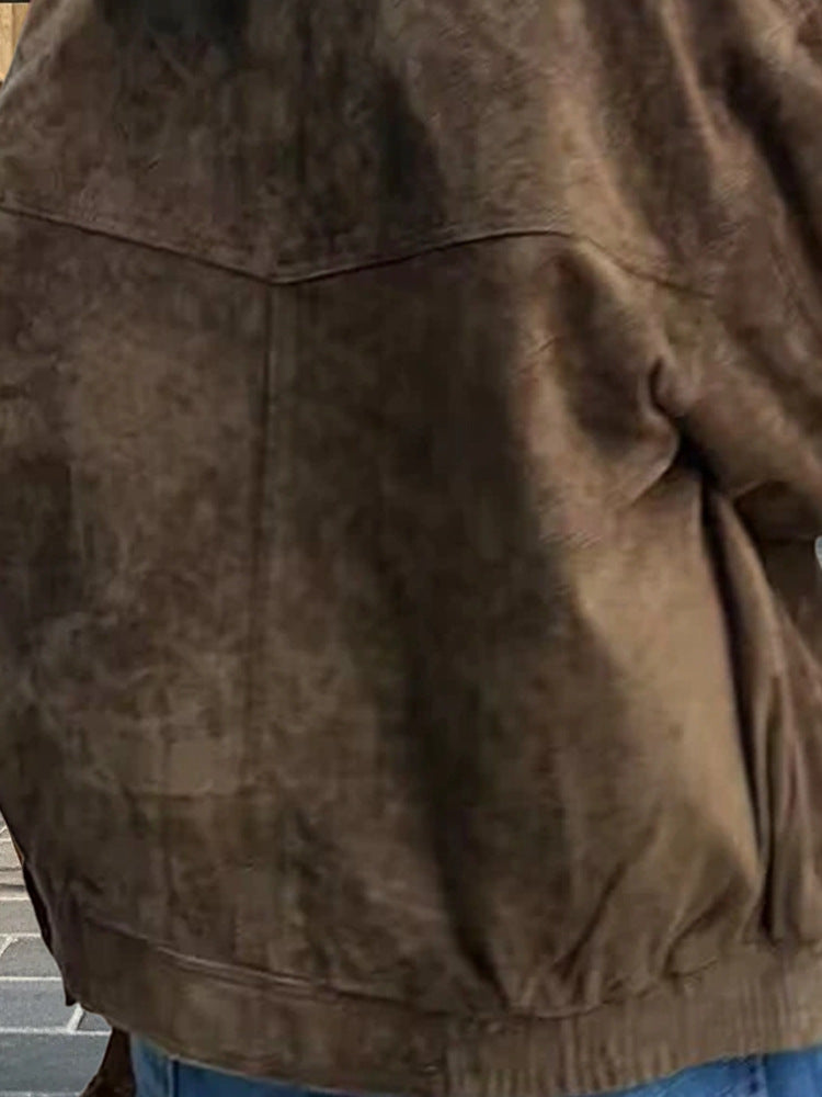 Damen lässige Wildlederjacke mit praktischen Taschen und hochgeschlossenem Kragen WW