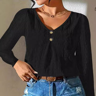 Damen Bluse mit dekorativen Knöpfen und strukturiertem Gewebe WW