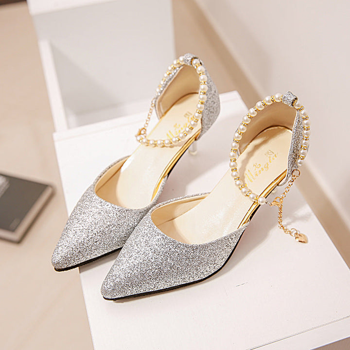 Damen Glitzernde Heels mit elegantem Perlenakzent und komfortablem Fußbett W&W Mode