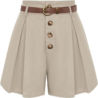 Damen Plissee-Cargo-Shorts mit hohem Bund und dekorativem Gürtel WW