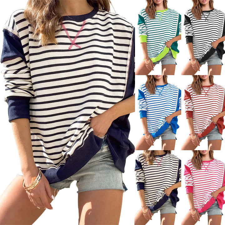 Damen gestreifter Sweatshirt mit übergroßem Schnitt W&W Mode