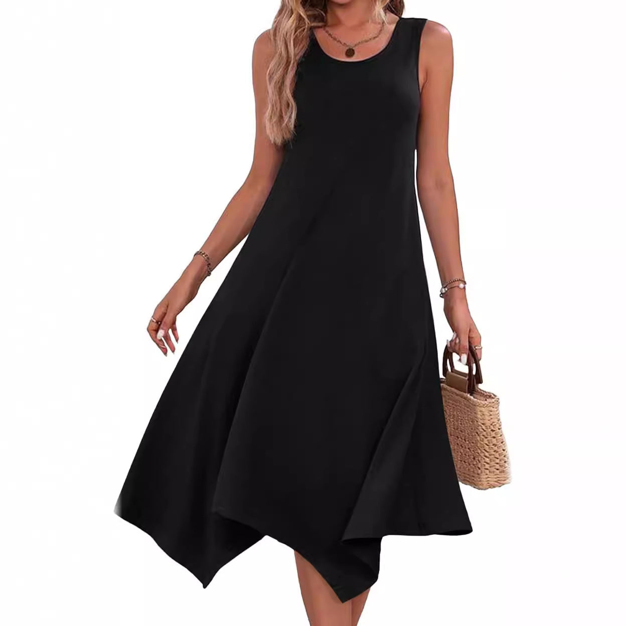 Damen asymmetrisches Freizeitkleid mit modernem Muster und fließendem Schnitt WW