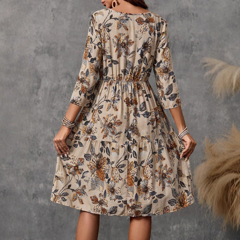 Damen Midikleid mit lockerem Schnitt und floralen Mustern WW