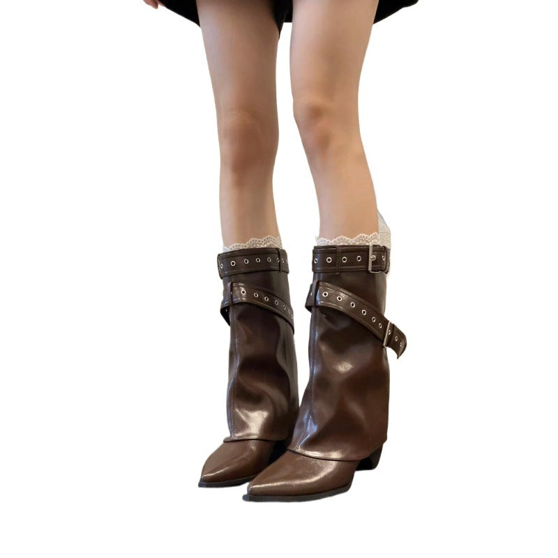 Damen Stilvolle Stiefeletten mit verzierter Riemen-Optik WW