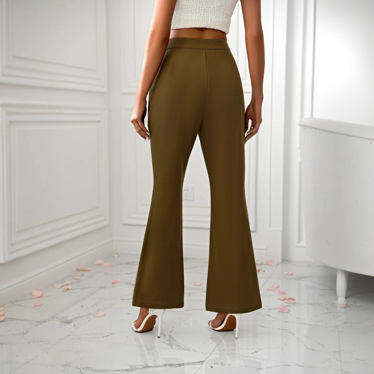 Damen elegante Flared-Hose mit seitlichen Schlitzen und hohem Bund WW