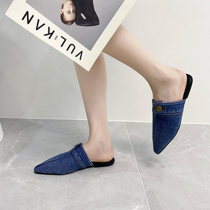 Damen Offene Mules mit elegantem Denim-Design und modischer Spitze W&W Mode