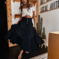 Damen Baumwollrock mit voluminösem Stufen-Design und modischem Knopfdetail WW