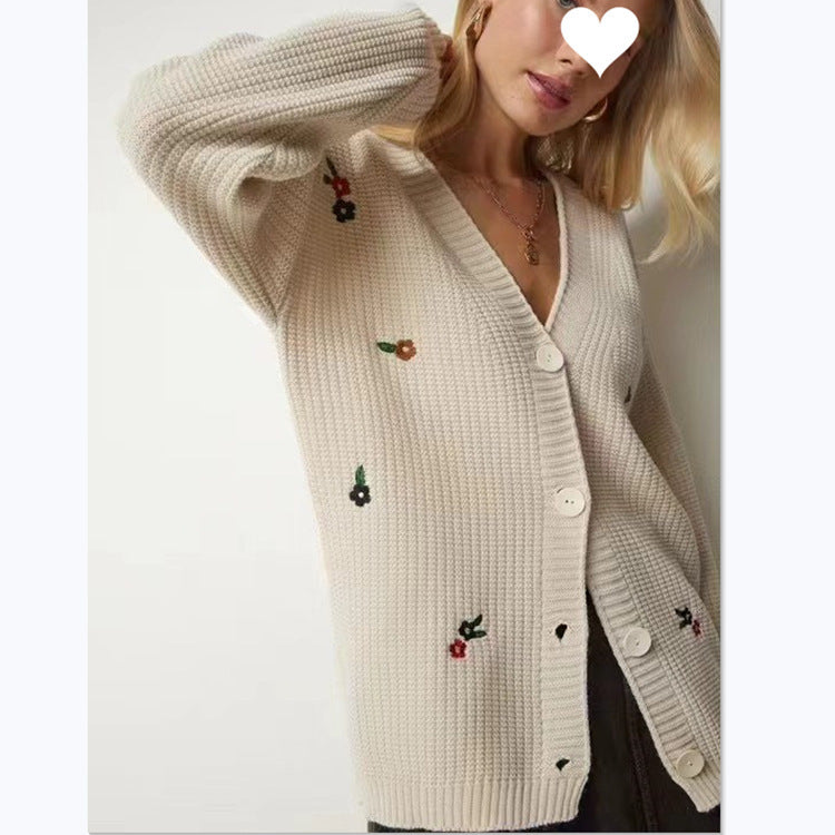 Damen Strickcardigan mit floralen Stickereien WW