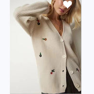 Damen Strickcardigan mit floralen Stickereien WW