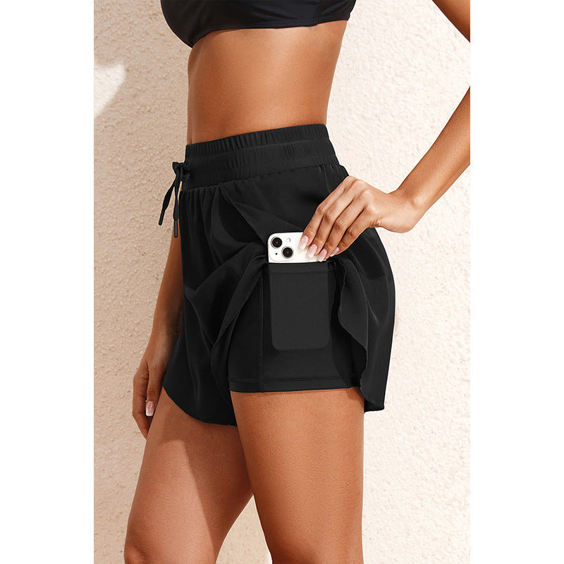 Damen Sportliche Shorts mit elastischem Bund und seitlichen Taschen W&W Mode