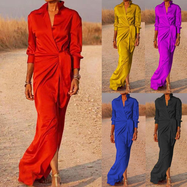 W&W Mode | Schnürung Hohe Taille Geteilter Bodenlanger Kleid