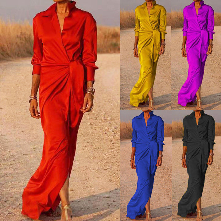 W&W Mode | Schnürung Hohe Taille Geteilter Bodenlanger Kleid