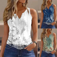 Damen ärmelloses Oberteil mit elegantem floralem Design und ausgefallenem V-Ausschnitt WW