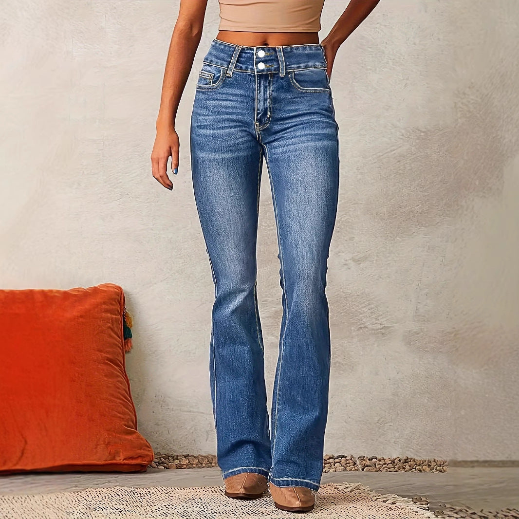 Damen Bootcut Jeans mit hohem Bundle und modischen Details WW