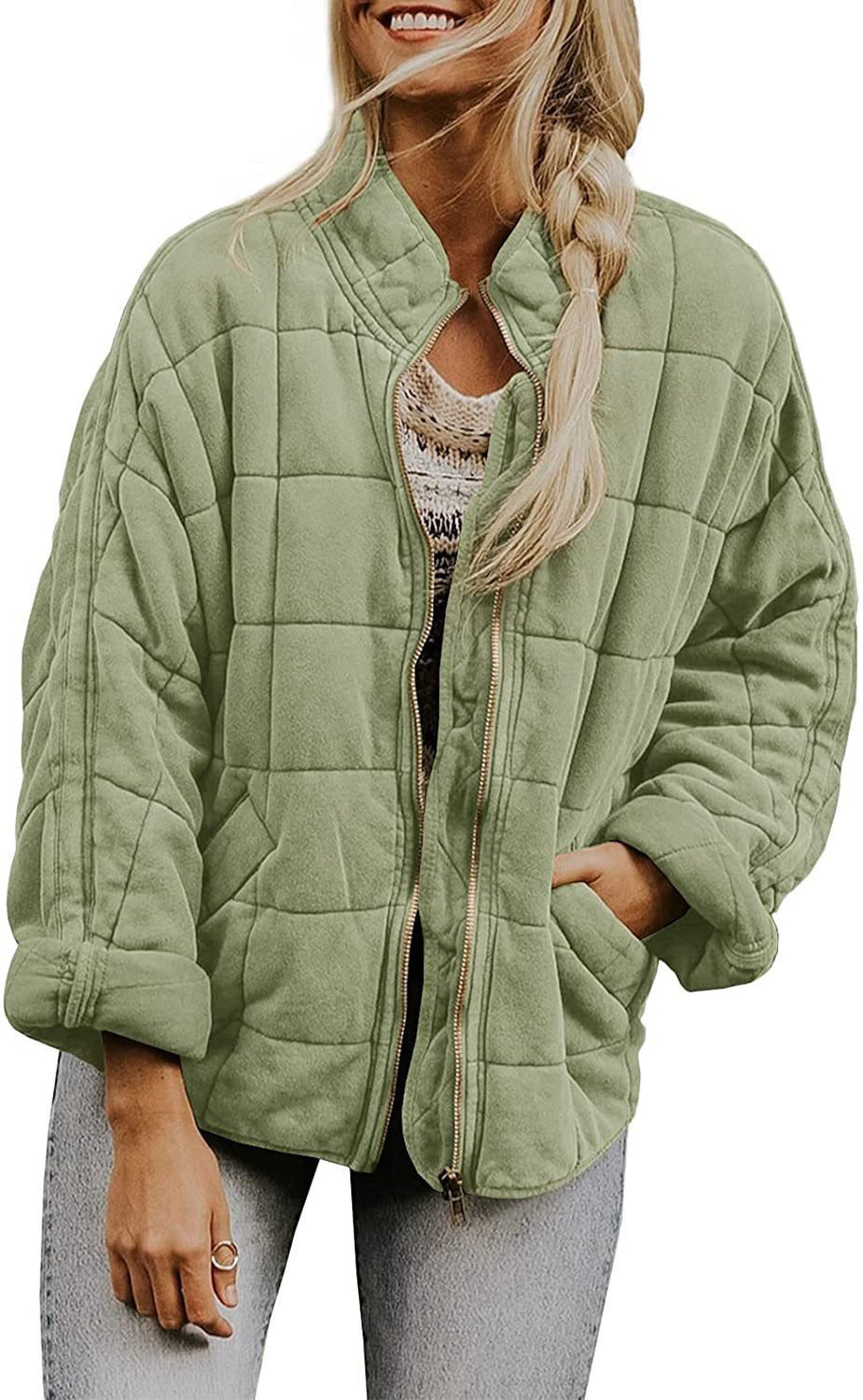 Damen Steppjacke mit hochschließendem Kragen und praktischen Tasche WW