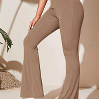 Damen Bootcut-Hose aus elastischem Rippmaterial mit hohem Bund WW