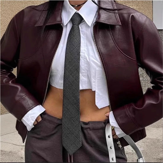 Damen Sportliche Lederjacke mit elastischem Bund WW