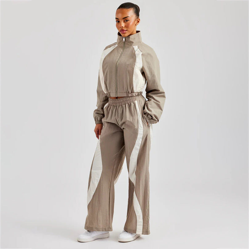 Damen Sportliches Crop-Set mit elastischem Bund und Kontraststreifen WW