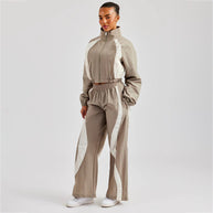 Damen Sportliches Crop-Set mit elastischem Bund und Kontraststreifen WW