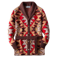 Damen Strickjacke mit geometrischem Muster und breitem Kragen WW