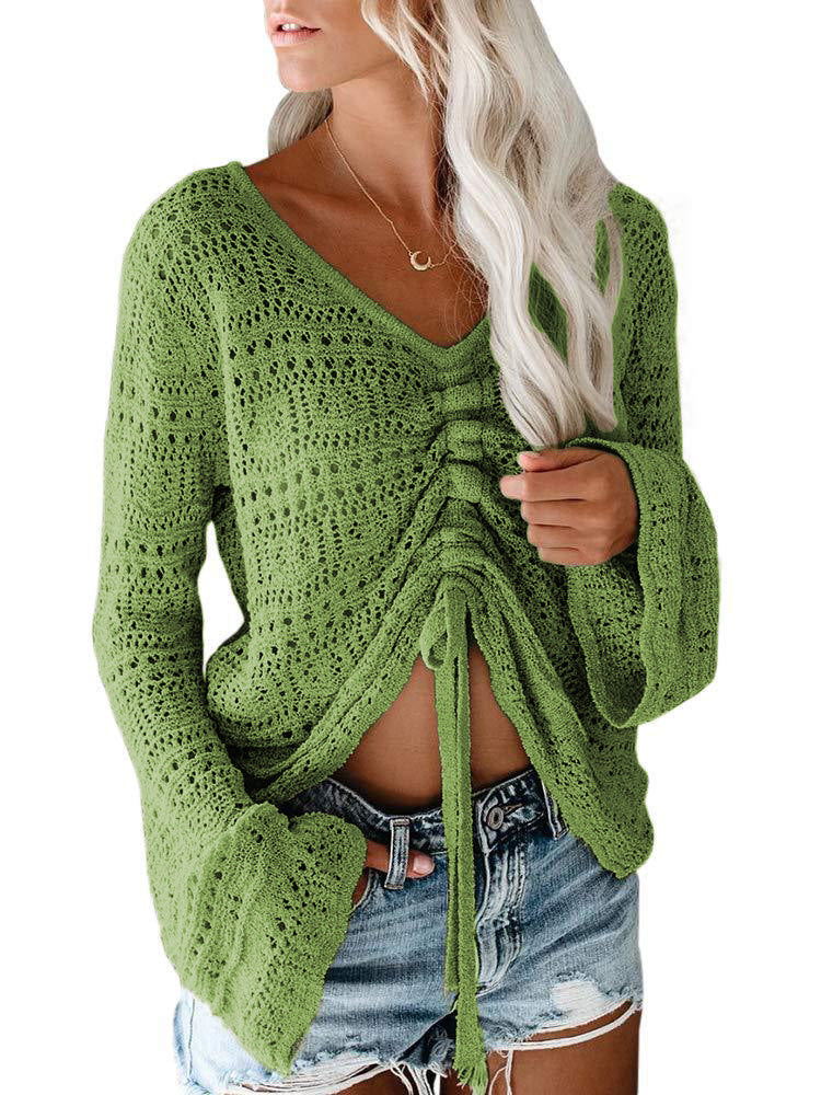 Damen angesagter V-Ausschnitt Pullover mit Raffung WW